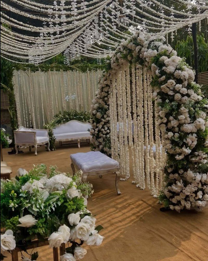 Nikkah ceremony setup in white florals by Wedding Alley